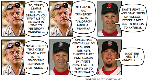 Perhaps in some ways, the Red Sox should hope Josh Beckett never grows up. Four years after throwing nothing but blanks as a 23-year-old in the Bronx to deliver a World Series for the Florida Marlins, the 27-year-old Beckett last night threw nothing but blanks in Boston to deliver a 4-0, complete-game win over the Los Angeles Angels in Game 1 of their best-of-five American League Division Series.